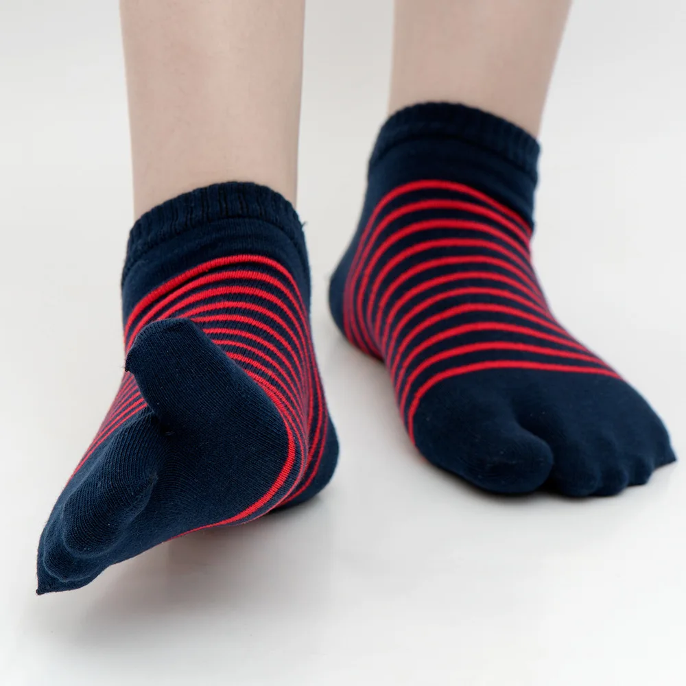 5 Pairs Fashion Two Toe Tabi Socks Men Women Combed Cotton Striped Two Fingers Sandal Socks Japanese Style Low Tube Ankle Socks