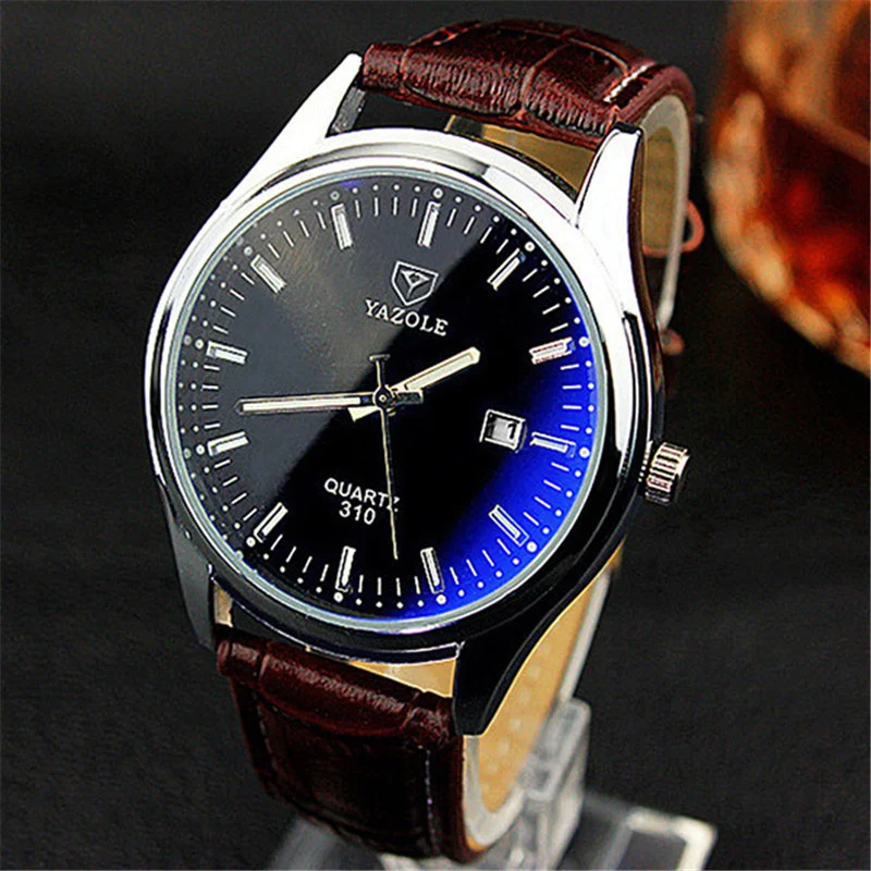 

Mens Watches Top Luxury Brand Men Leather Watches Men's Quartz Calendar Blue Ray Mirror Clock Waterproof Business Wrist Watch