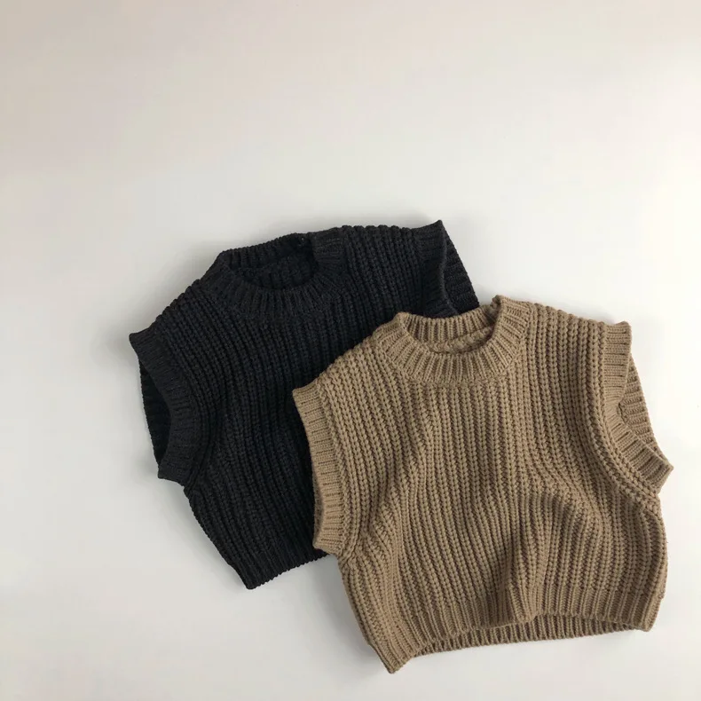 New Winter Baby Boys Knitted Vests Korean Style Solid Color Sleeveless Tops Baby Kids Casual Waistcoats