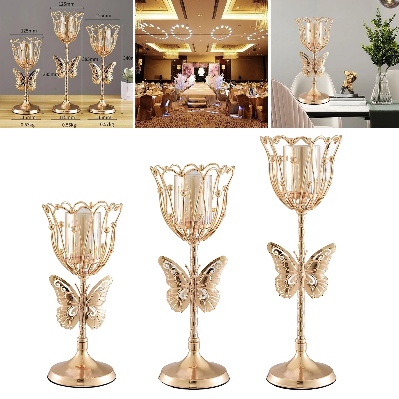 Gold Candle Holder Stand Christmas Decor Candlestick Church Home Restaurants