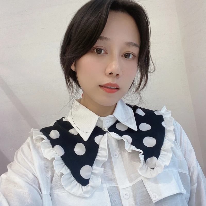 

Women Sweet Ruffles False Collar Plaid Polka Dot Print Detachable Necklace Shawl Half Shirt Lolita Decorative Capelet