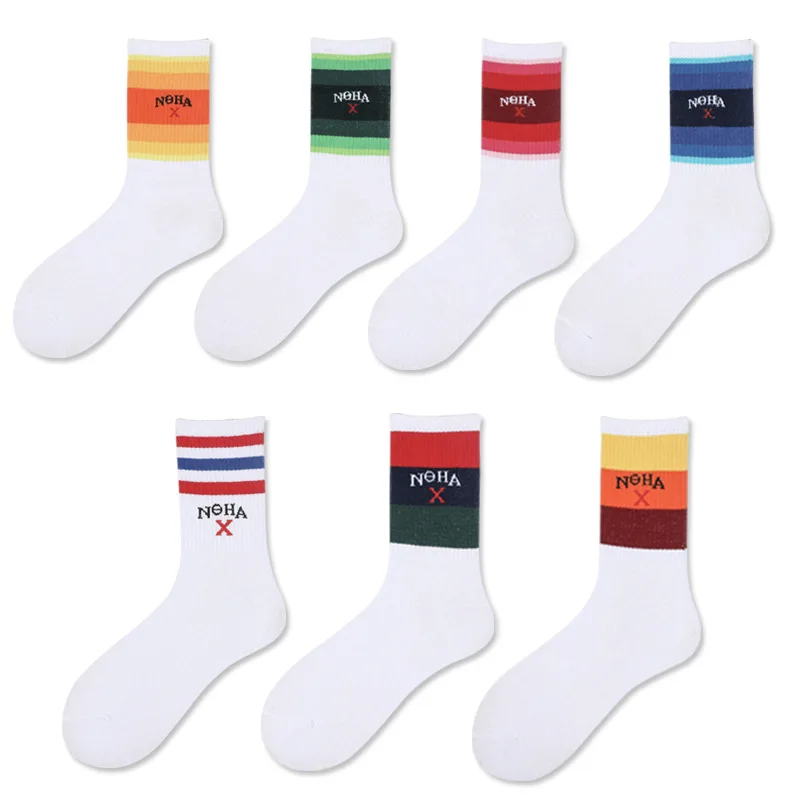 Winter Women's Socks Cotton Rainbow Stripes Socks Christmas Fashion Warm Christmas Casual Tide Socks harajuku korean