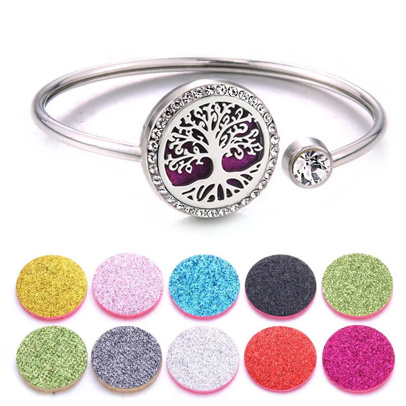 

New Aroma Bracelet tree of Life Rhinestone zircon opening locket Essential Oil Diffuser Aromatherapy Lockets opening Bracelet