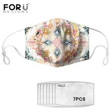 FORUDESIGNS Hot Style Mask Bohemian Mandala Pattern Printed Facial Cover with 7 Pieces PM 2.5 Filter Paper Mascarilla Free Ship