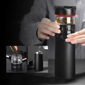 

Portable 304 Stainless Steel Thermo Tea Separation Cups with Glass Tea Cup with Filter Insulated Mug Creative Gift