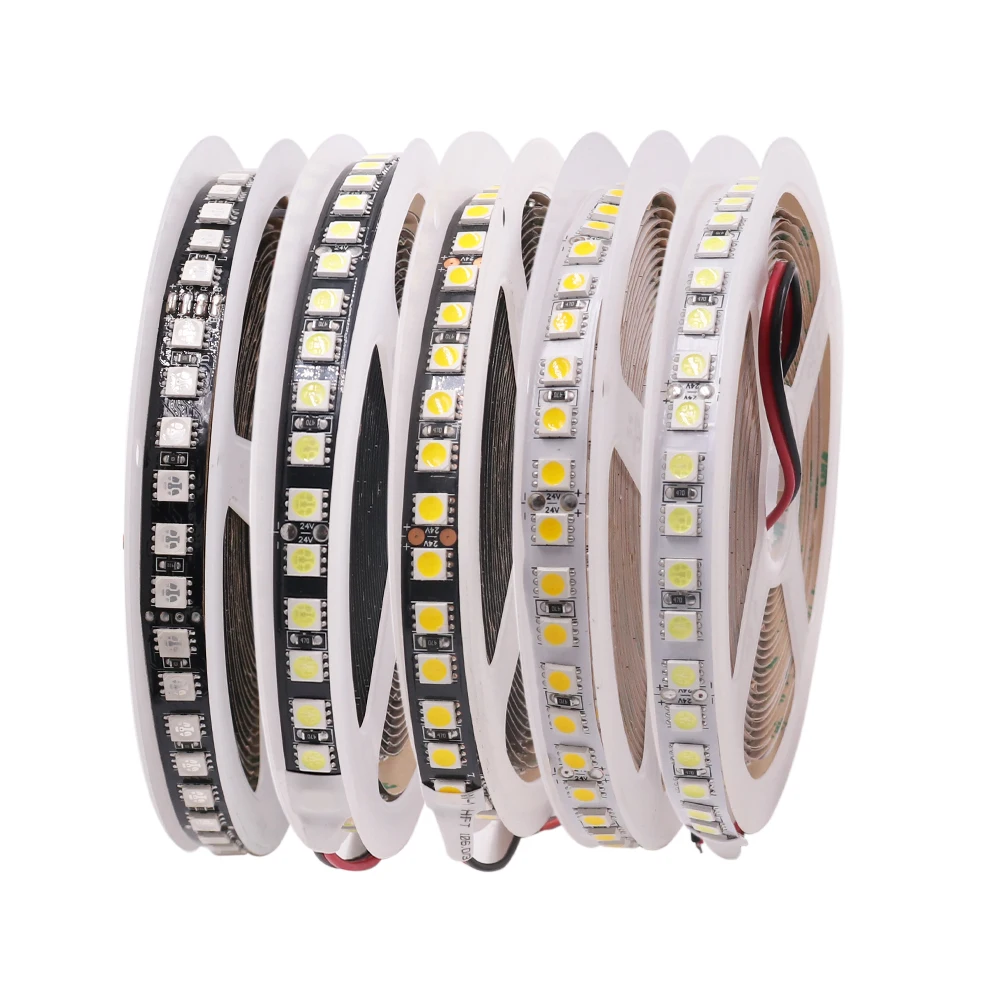 RGB LED Strip 5050 120LEDs/m Cool White / Warm Flexible Light Lamp For Home Decoration 5m/roll 12V 24V | Освещение