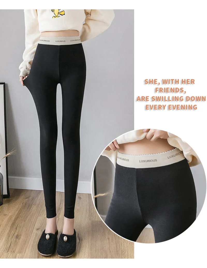 2021 Autumn Winter Women Warm Leggings Soft Thick Velvet Slim High Waist Elastic Pencil Pants Plus Size M-4XL Female Leggings white leggings