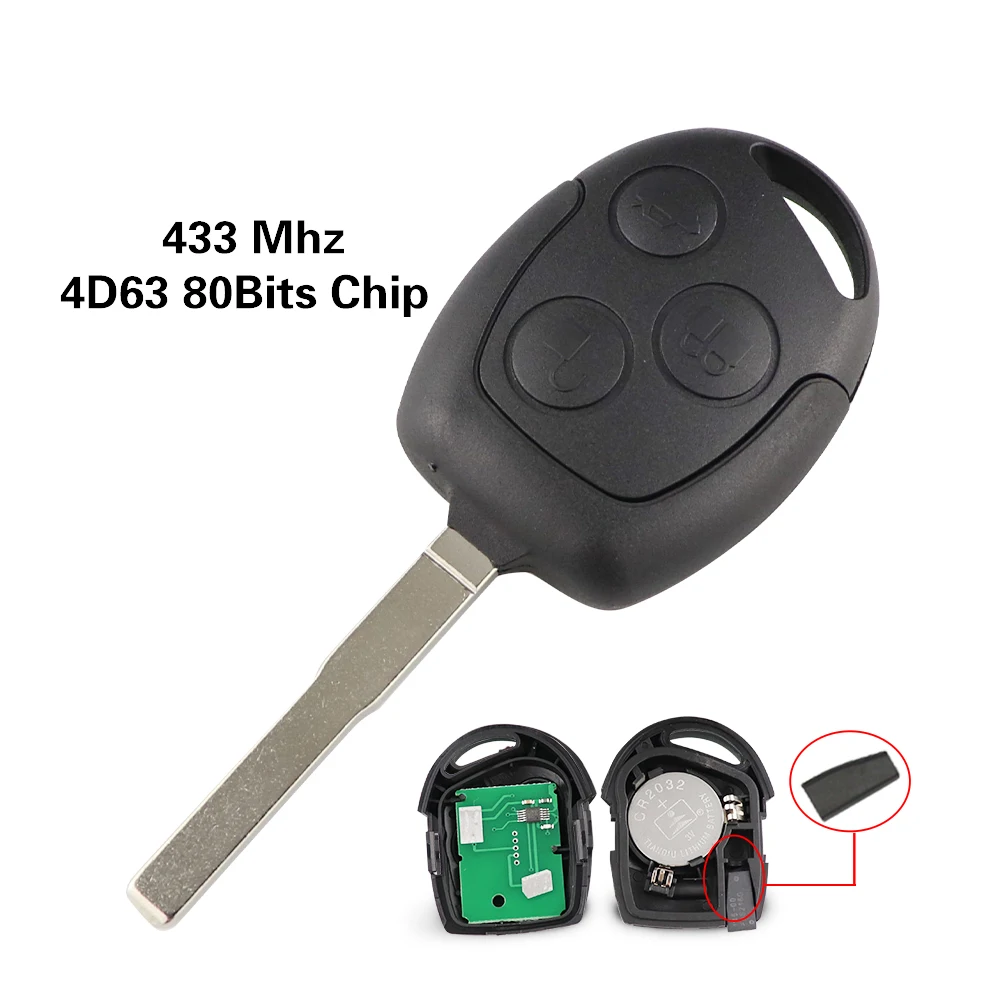 Chiave/Telecomando Per Ford Focus 2 Fiesta Transit Mondeo Fusion Galaxy Transit 433mhz 4d60 4d63 40 80 Bit Di Chip - 3 Tasto Ford - H9cb3f7776d654e428cab111cc89246ed8
