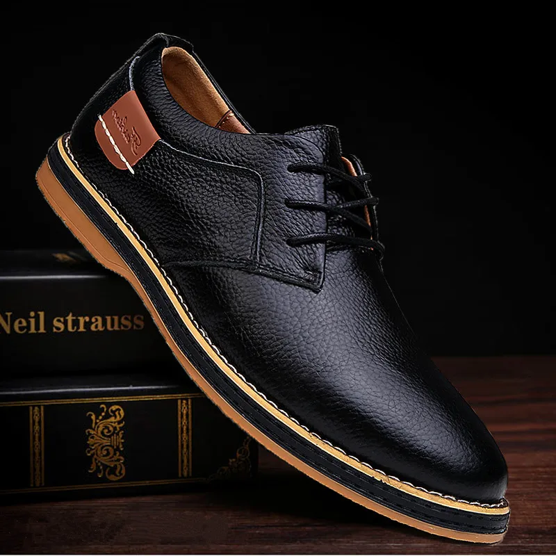 AQ58 2020 New Men Oxford Genuine Leather Dress Shoes Brogue Lace Up Flats Male Casual Shoes Footwear Loafers Men Big Size 39-45