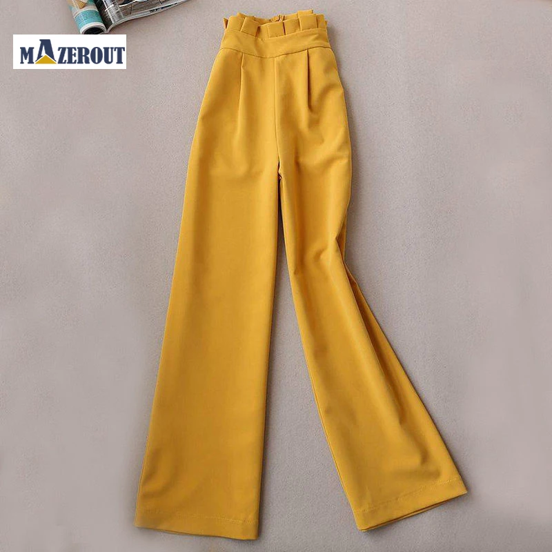 MAZEROUT elegant black yellow Women pants sashes pockets zipper fly solid ladies streetwear 2020 casual chic trousers High Waist MAZEROUT elegant black yellow Women pants sashes pockets zipper fly solid ladies streetwear 2020 casual chic trousers High Waist