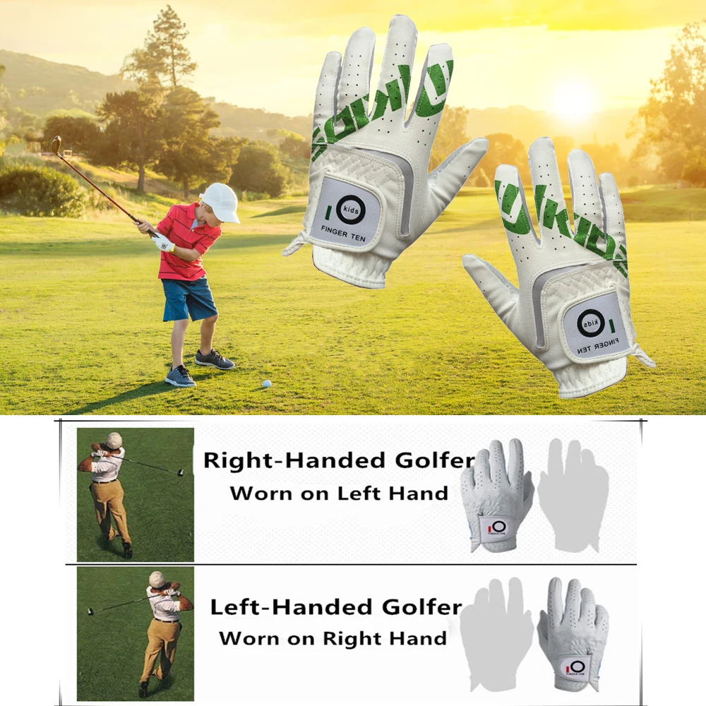 2 Pcs/1 Pair Synthetic Leather Pad Kids Golf Glove Junior Youth Left Right Hand Pair Autumn Warm Size S M L XL