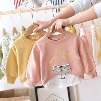 

Infant Cute Long Sleeves Coat Spring Autumn Baby Girls Fashion Cartoon Cat T-shirt Kids Baby Girl Choths Cotton Full Sanicebeen