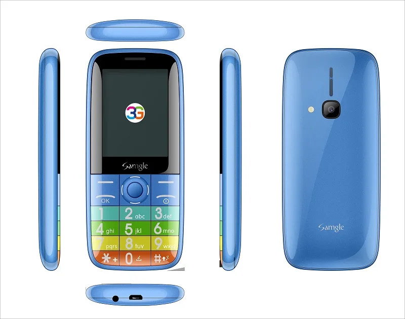 Простой бар мобильный телефон для пожилых людей Samgle 3g WCDMA HD дисплей большой ключ фонарь долгое время ожидания громкий звук Whatsapp функция телефона - Цвет: Blue