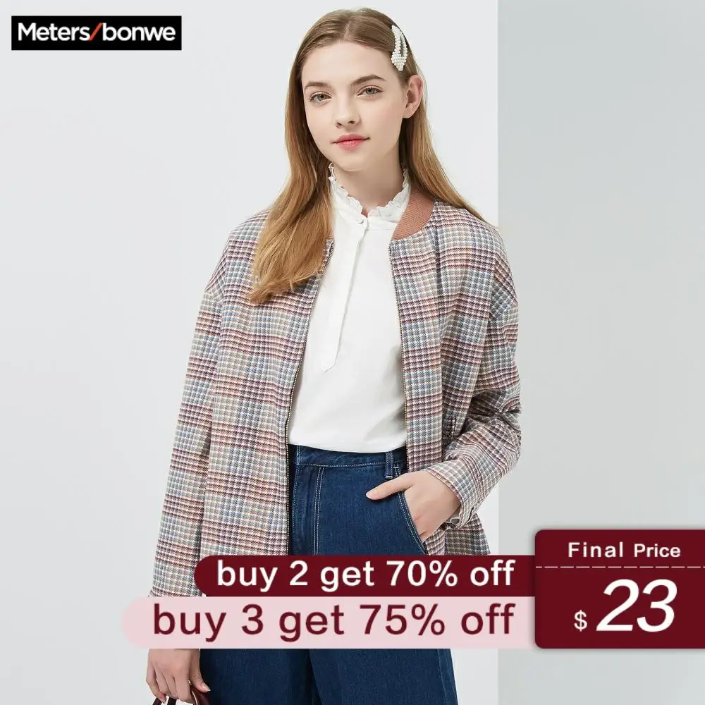 

Metersbonwe 2019 New Design Winter jacket Women Plaid Warm Baseball uniform Cotton Padded Coat
