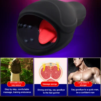Male Vibrator 6 Modes Tongue Licking Glans Massager Endurance Traninig Adult Sex Toys for Men Masturbator Penis Head Stimulator 2