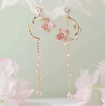 

earrings sweet girl heart wind French gentle long asymmetric pearl earrings super fairy earrings