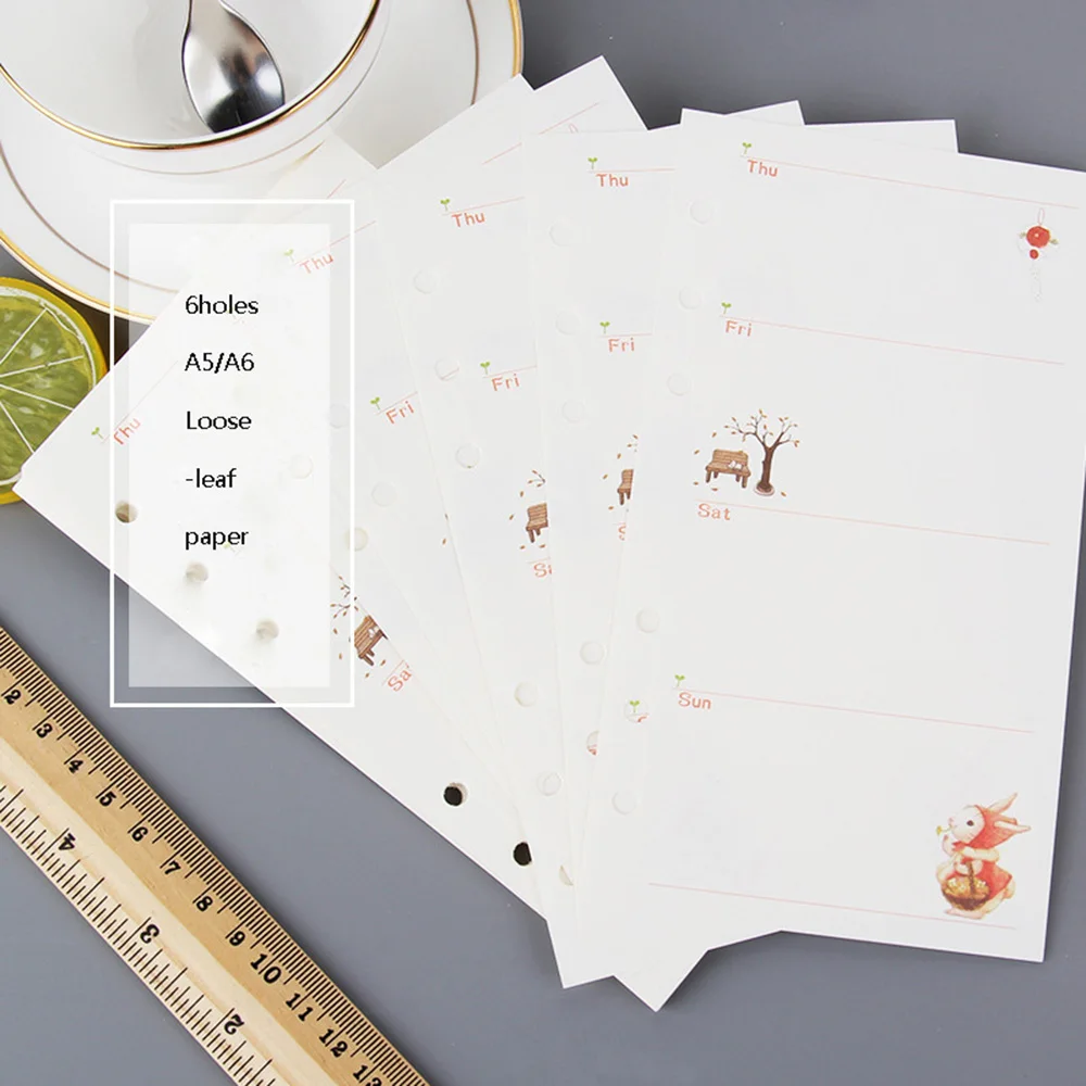 

45Sheets Kawaii A6 A5 Loose Leaf Paper Notebook 6 Holes Inside Refill Planner Inner Page Monthly Weekly To Do List Office Supply