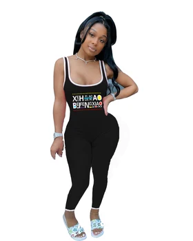

2020 Summer Women's Jumpsuit European and American Print Element Simple Solid-color Style Model Casual Fashion