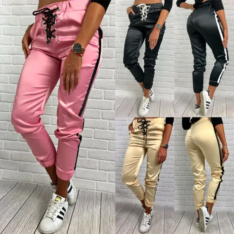 Women Skinny Long Trousers High Waist Bandage Fashion OL Casual Bow-knot Fashion Slim Comfy Running Pants