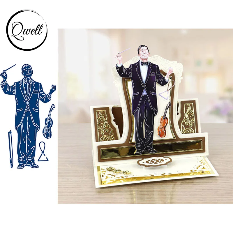 

QWELL People Music Conductor Metal Cutting Dies for Scrapbooking and Card Making Paper Embossing Craft New 2019 die cuts