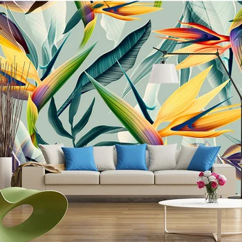 

Self-Adhesive Wallpaper Modern 3D Tropical Leaves Murals Living Room Restaurant Wall Sticker 3D Waterproof Removable Wallpapers