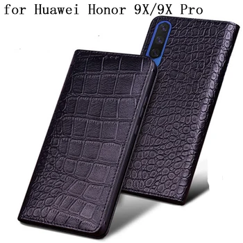 

Luxury Cow Leather Phone Skin Cover For Huawei Honor 9x Case Crocodile Genuine Cases For Huawei Honor 9x Pro Fundas flip Bag