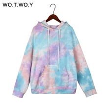WOTWOY, разноцветная толстовка с капюшоном и принтом, Женская хлопковая уличная одежда, пуловер с длинным рукавом, толстовки, Женская свободная одежда Harajuku