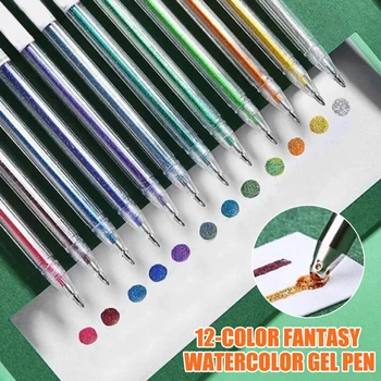 

12 Colors Glitter Gel Pen Set Children Drawing Color Highlighter for Coloring Books Craft Doodling Painting KQS8