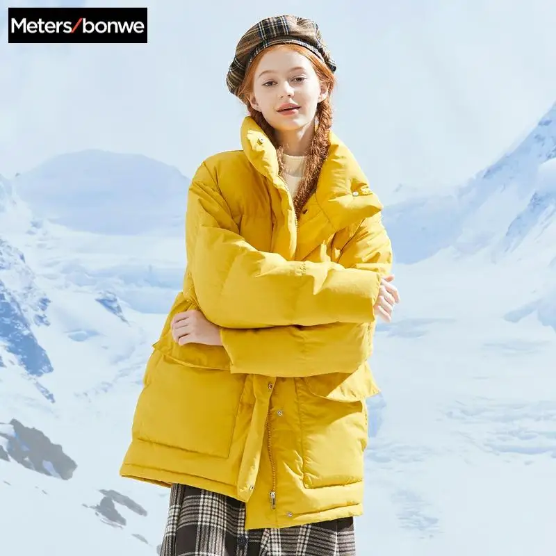 

Metersbonwe Warm Down Jacket Women Winter Warm 90% Gray Duck Down High collar Female Soft fluffy Coat Winter Outwear