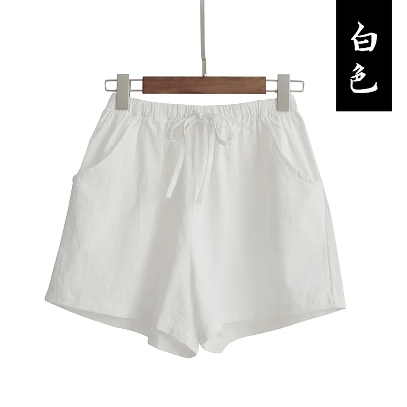 

2020 New Summer Casual Linen Shorts White Loose Beach Streetwear Short Women Plus Size High Waisted Shorts Women's Shorts
