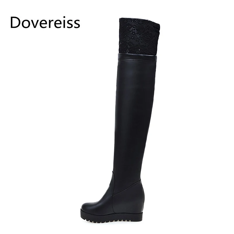 

Dovereiss Fashion Winter sexy concise Pointed Toe white Over the knee boots Round toe Increase height platform boots 34-43