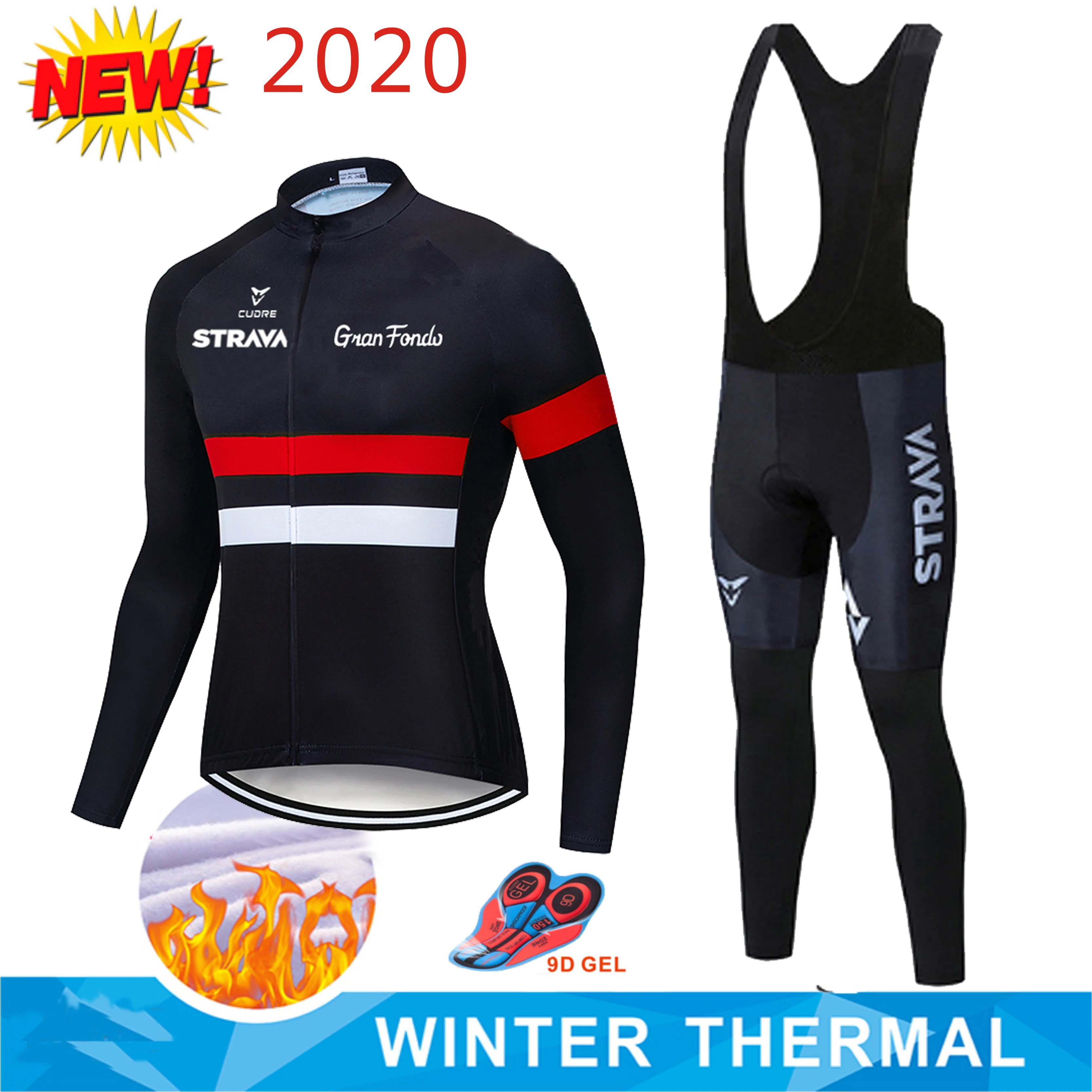 

2020 black STRAVA Winter Thermal Fleece Cycling Set Bike Clothes MTB Bicycle Clothing Cycling Jersey Set Maillot Ropa Ciclismo