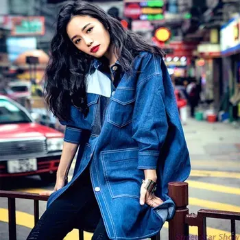 

Denim Coat 2019 Spring And Autumn Loose Long Windbreaker BF Wind Casual Female Single Breasted Outerwear