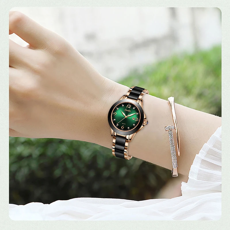 SUNKTA 2021 New Fashion ladies wrist watches Luxury Brand Crystal Dress Women Watch  Rhinestone Ceramic Wristwatch Quartz Watch