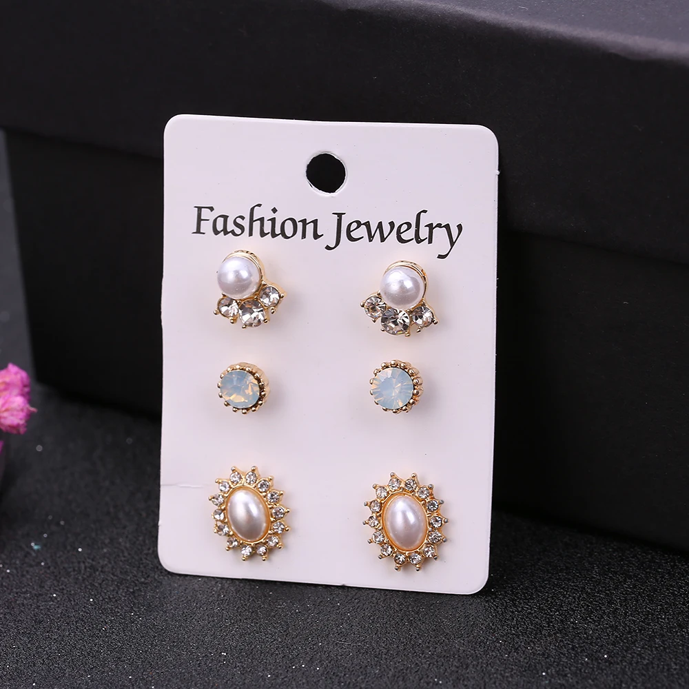 3 pairs/set Bohemian stud earrings set for women new fashion jewelry accessories retro pearl crystal earrings gifts