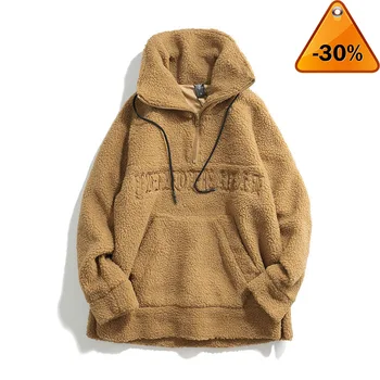 

Male Sweatshirt Letter Plus Velvet Sweatshirts Couple Pullover Fashion Long Sleeve High Street Streetwear Casual Winter