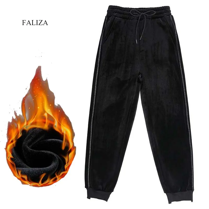 FALIZA, зимние женские теплые штаны-шаровары, женские бархатные плотные мягкие шерстяные спортивные штаны, женские брюки с высокой талией, WPM10