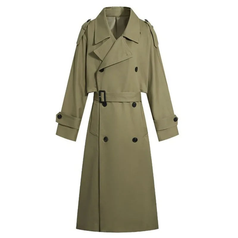 

Spring 2020 Mid-length Loose Vintage Khaki Trench coat Women Double breasted Belt waist Plus size Solid Casual Windbreaker coat