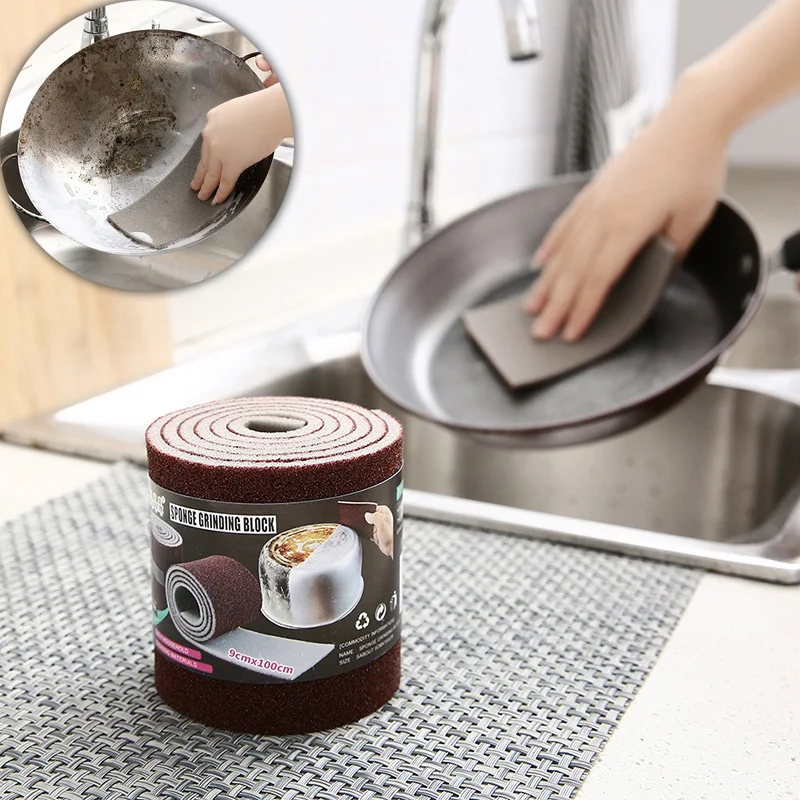 

NEW Kitchen Strong Decontamination Sponge Brush Magic Bathroom Cleaning Tools Washing Brushes Kitchen Pot Scouring Pad Free cut
