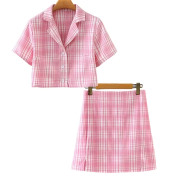 

2 piece set women plaid skirt new slim 2 piece set fashion slim charming elegant temperament commuter crop top crop skirt suit