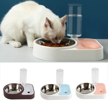 

Dog Cat Food Bowl with Water Bottle Puppy Kitten Automatic Water Dispenser Feeder Pet Double Not Wet Mouth Water Bowl