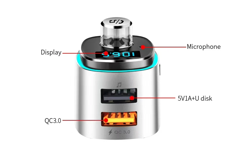 Двойной USB QC3.0 автомобильный адаптер для зарядного устройства MP3-плеер TF U диск Bluetooth FM передатчик 7 цветов атмосферная лампа