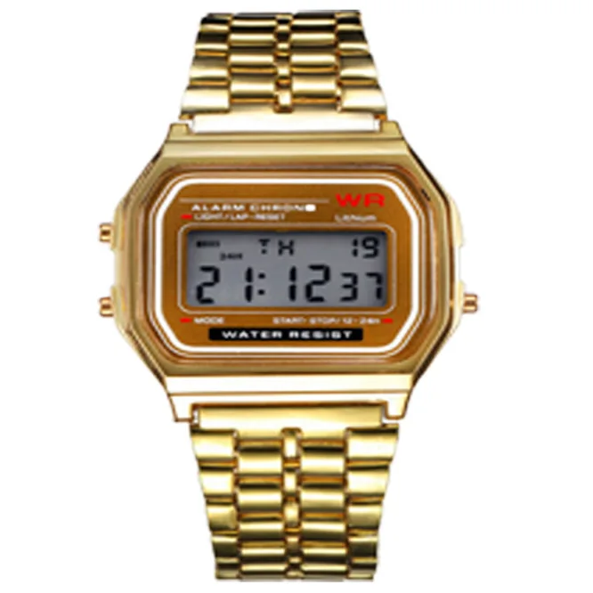 Золотой Explosion models LED electronic watches fashion personality steel belt Harajuku style watch multi-function ladies watch - Цвет: Золотой