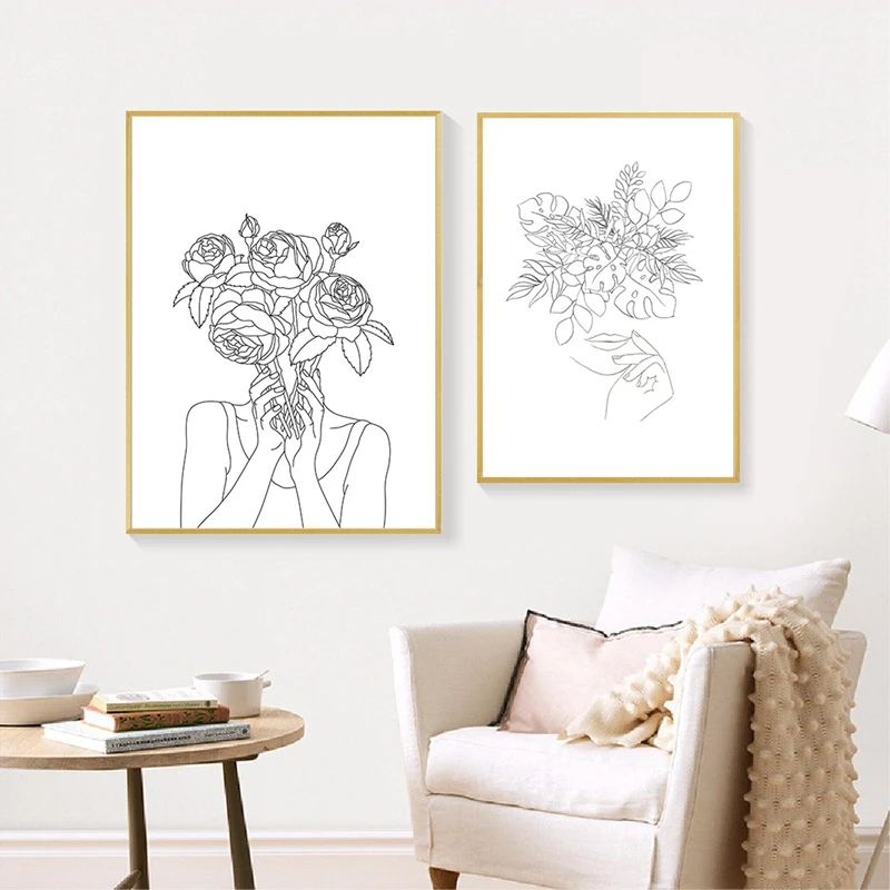 Abstract-Woman-Flower-Head-Line-Drawing-Posters-and-Prints-Black-White-Minimalist-Art-Pictures-Canvas-Painting (1)