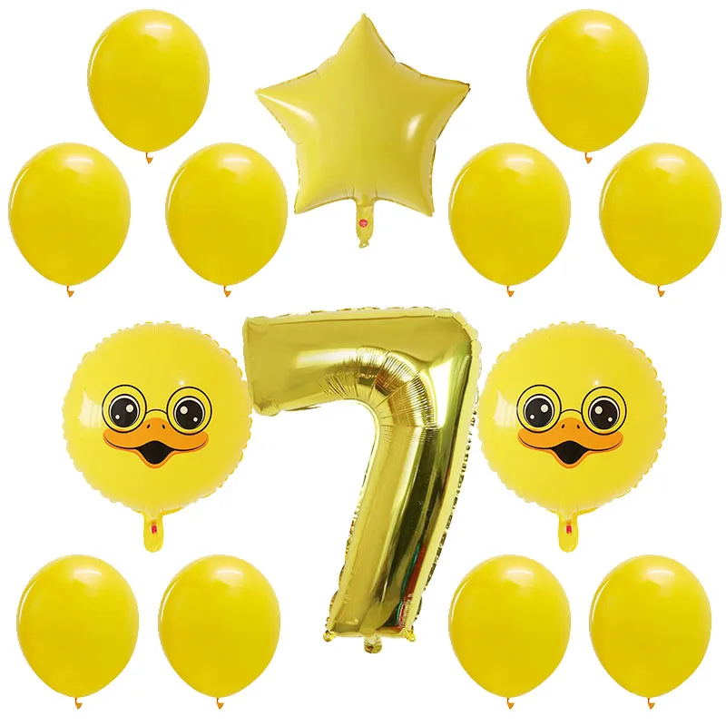 14pcs/lot Yellow Duck Foil Balloons Gold 30inch Number balloon 1 2 3 4 5 6 7 8 9 Year Old for Boy Birthday party Decoration - Цвет: Mix 7