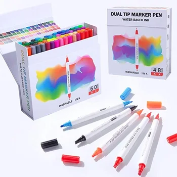 

48/60 colors Double head Art Markers Brush Pen Sketch Markers Dual Head Manga Drawing Pens Art Supplies