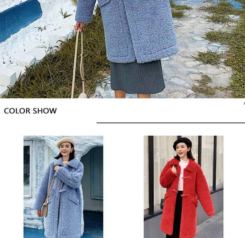 Shellsuning Winter LambsWool Soft Women Jackets Long Oversized Pocket Button Ladies Outwear Faux Fur Teddy Thick Warm Chic Coat