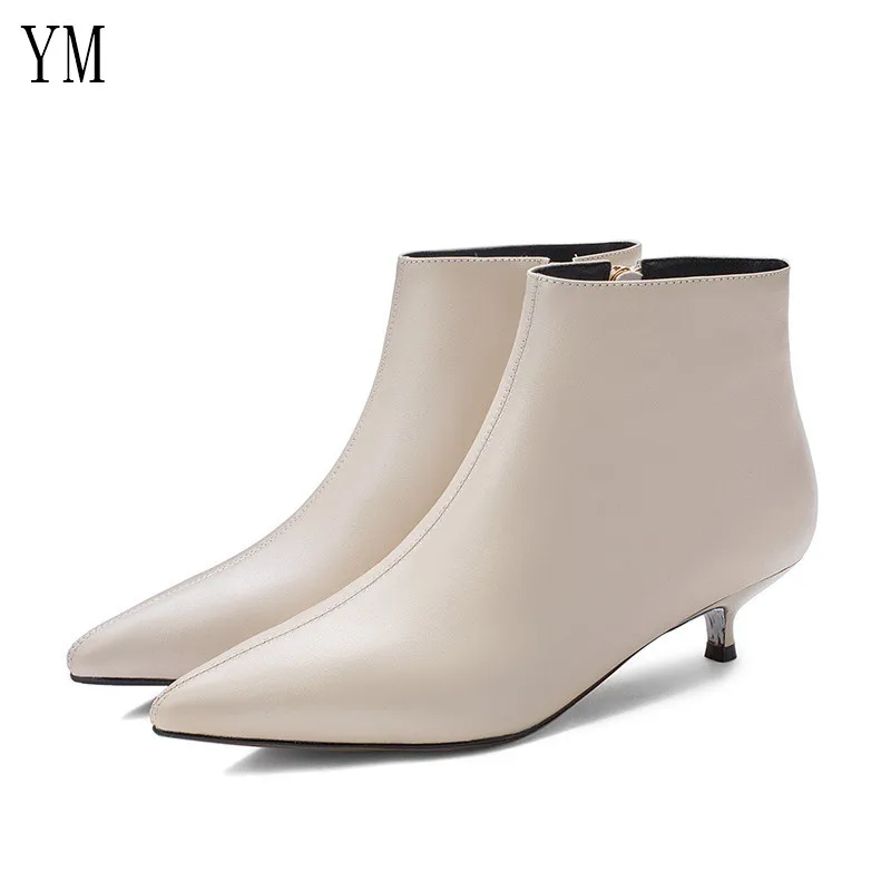 Cena Hot kobiety buty buty do kostki PU skóra zamek botki wysokie obcasy jesień buty niskie obcasy 3CM buty zimowe Zapatos De mujer Pointed Toe