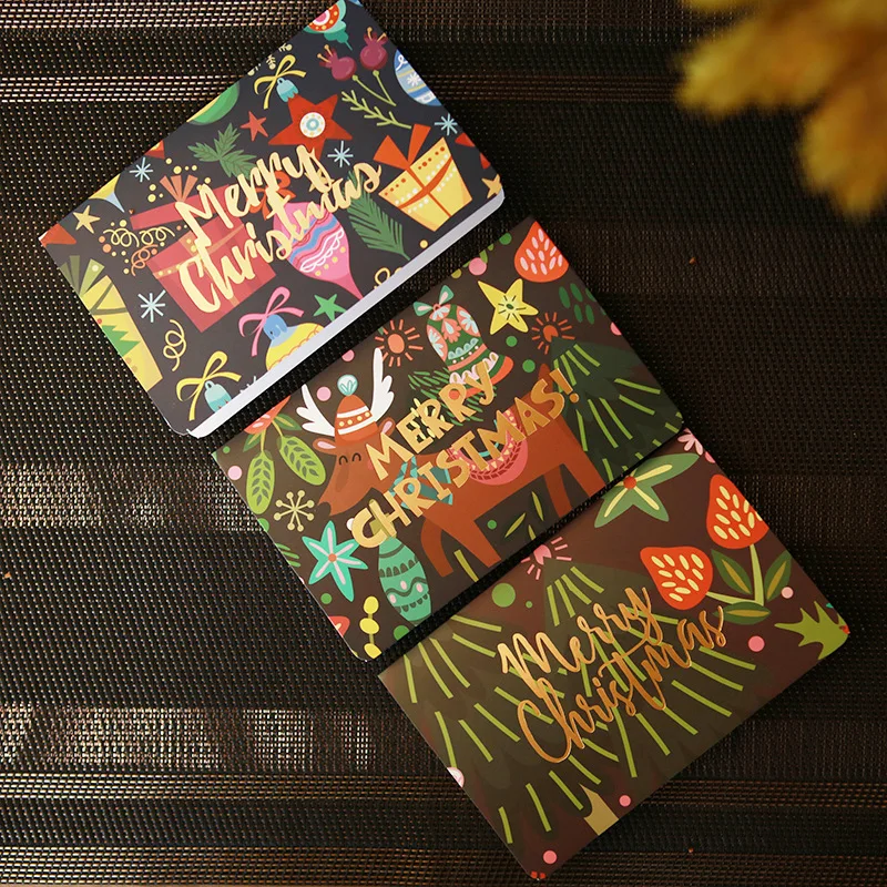 5pcs Creative Merry Christmas Greeting Cards Christmas Greeting Cards New Year Postcard Gift Card Xmas Party with Envelope
