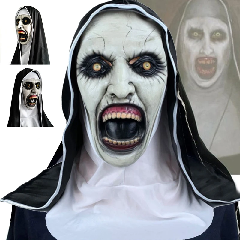 The Horror Scary Nun Latex Mask w/Headscarf Valak Cosplay for Halloween Costume